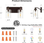 2-Light Bathroom Light Fixtures Modern ORB Vanity Lights for Bathroom Lighting Fixtures Over Mirror with Clear Glass Shade for Cabinet Mirror Bedroom Hallway