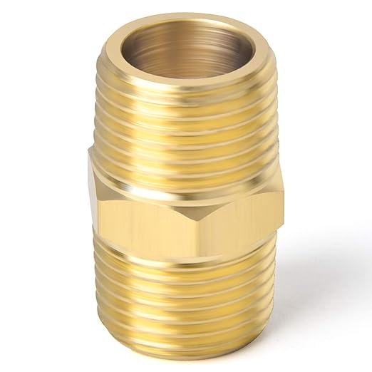 TAISHER 10PCS Brass Pipe Fitting Adapter, Hex Nipple,1/4-Inch Male Pipe x 1/4-Inch Male Pipe