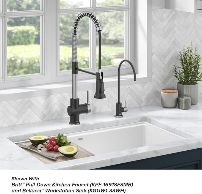 KRAUS® Purita™ Single Handle Drinking Water Filter Faucet for Reverse Osmosis or Water Filtration System in Spot-Free Stainless Steel/Matte Black, FF-100SFSMB