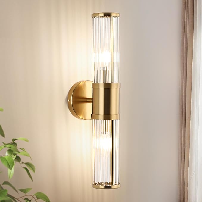 Glass Rods Wall Light Fixture Indoor Brass Bathroom Vanity Lights Beside Mirror Lighting Lamps Up and Down Wall Mounted Light E12 Socket