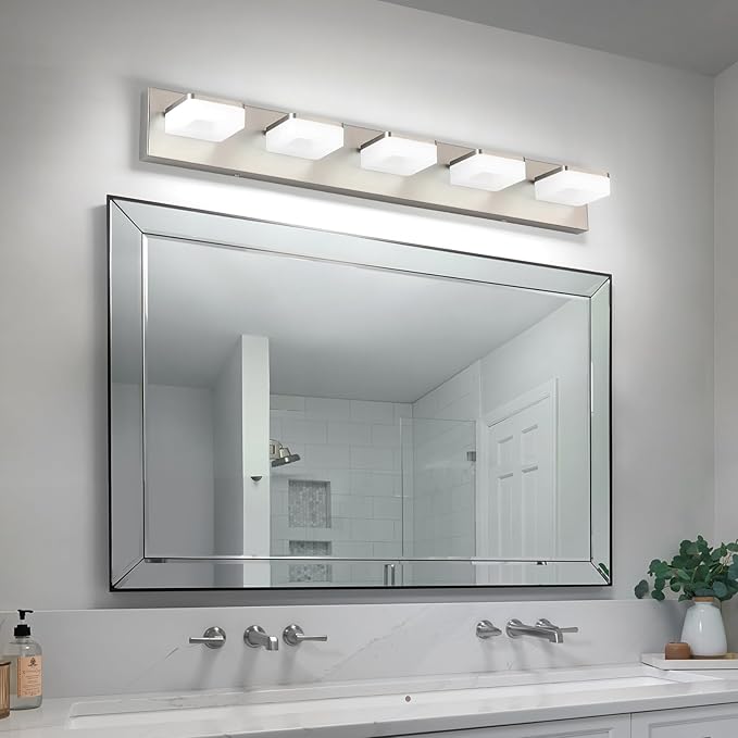 Brushed Nickel Vanity Lights for Bathroom 5 Light Vanity Lighting Fixtures for Mirror 32" Adjustable 5500K Modern LED Vanity Light Over Mirror, Bath Wall Lighting Fixtures