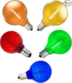 10 Pack G40 Multicolour Led Replacement Bulbs,E12/C7 Candelabra Base,1 Watt Shatterproof Colored Bulbs for Christmas Halloween Outdoor Indoor Decor (Multicolour)