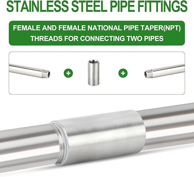 TAISHER 4PCS Stainless Steel Pipe Fittings, 1/2" NPT Female x 1/2" NPT Female Threaded, 2" Length Nipple Cast Pipe