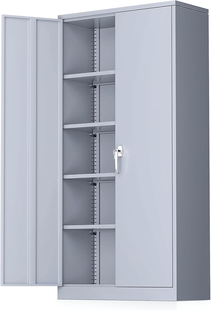 Greenvelly Metal Storage Cabinet with Locking Doors, 72" Dark Grey Lockable Storage Cabinet with Adjustable Shelves, Steel Tool Cabinets for Home Office, Garage (36" x 18")
