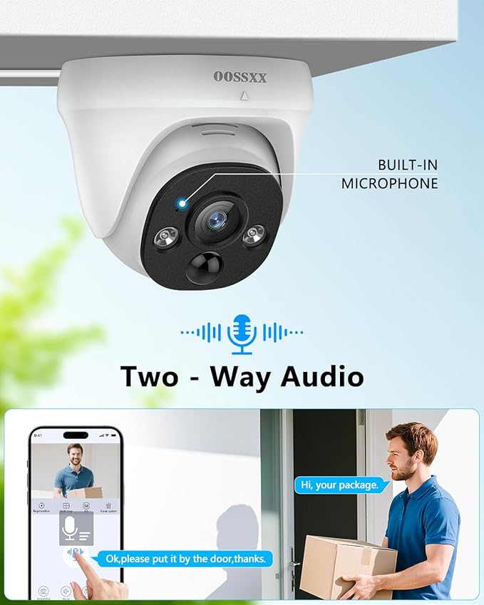 OOSSXX (4K HD & 130° Ultra Wide-Angle) 2-Way Audio 8MP Wired Dome, 8Pcs PoE IP Cameras for Home Security Outdoor Camera System, Pet Surveillance Video Indoor, Smart PIR Detection, DVR Kits