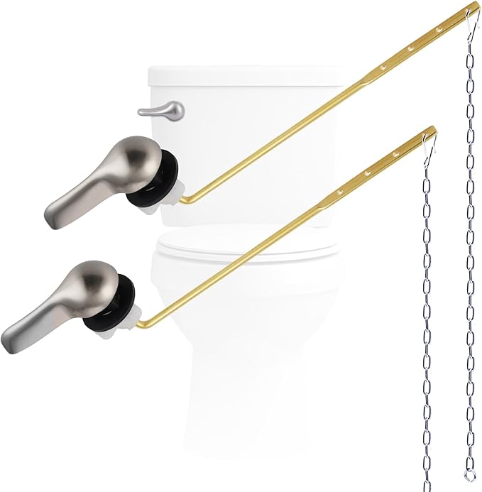 Hygie Rinse 2PCS Universal Metal Toilet Handle Replacement Kit Front Mount Toilet Lever Compatible with TOTO/Glacier Bay/Gerber, Toilet Flush Handle with Flapper Chain, Brushed Nickel