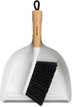 MR.SIGA Dustpan and Brush Set, Portable Cleaning Brush and Dustpan Combo with Bamboo Handle, White, 1 Set