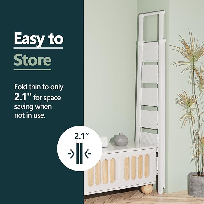 WOA WOA 6 Step Ladder, Lightweight Folding ladders with Wide Pedals, Slim Stepladder for Narrow Spaces, Tall Ladder for High Ceilings with Handrails, Kitchen Aluminum Ladder 300lbs - White