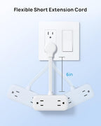 TROND Outlet Extender with 6 Inch Cord, Flat Plug Adapter with 4 Electrical Sockets and 4 USB Ports, Wall Mountable, Multi Plug Wall Outlet for Home Office Travel Dorm, Cruise Ship Essentials, White