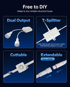 ASAHOM Permanent Outdoor Light Pro S108D, 200FT with 144 RGBCW LEDs, WLED Integration, AI Lighting, 30000 Lighting Effect Combination, IP67 Waterproof for Halloween Christmas Daily Decor, White