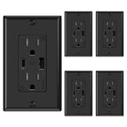 ELEGRP USB Wall Outlets, 15 Amp USB C Wall Outlets Receptacles, Outlets with USB A and C Ports, Tamper Resistant Receptacle, Wall Plate Included, UL Listed, 5 Pack, Black