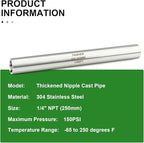 TAISHER 2PCS Stainless Steel Pipe Fittings, 1/4" NPT Female x 1/4" NPT Female Threaded, 10" Length Thickened Nipple Cast Pipe