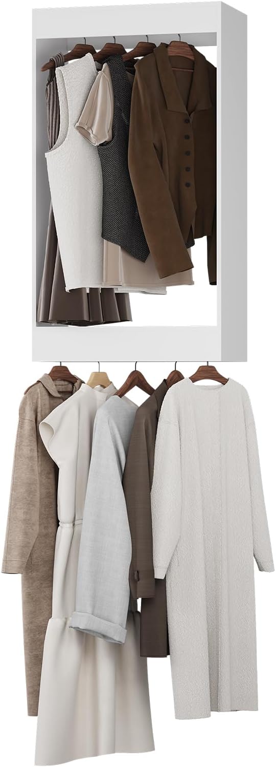 Double Hanging Closet Unit, Modular Wood Closet System Organizer with Storage, White, 25.5"W