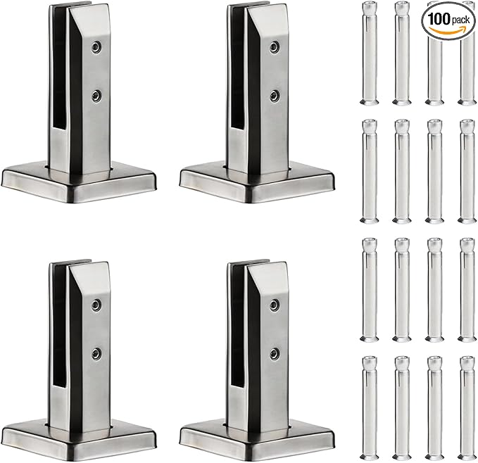 T316 Stainless Steel Glass Railing Clamp,Heavy Duty Glass Railing Spigot,Railing Post Clamp (4, Brush)
