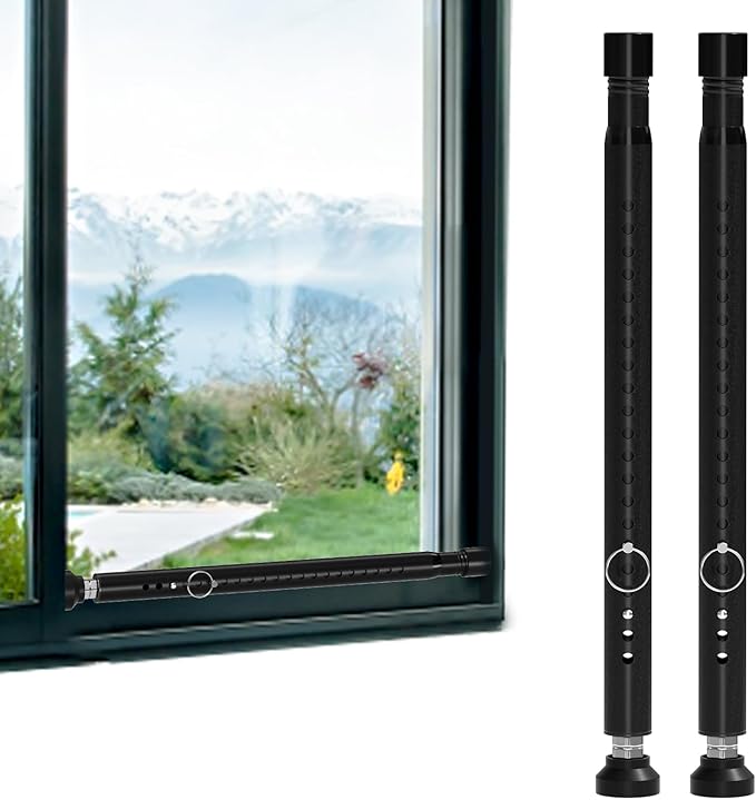 Window Security Bar, 2-in-1 Adjustable 17.9 to 51 Inch Slidingdoor Security Bar Security Bar for Home Pet Children Women Security Balcony Sliding Door Patio Door Security Apartment Window 2pack Black