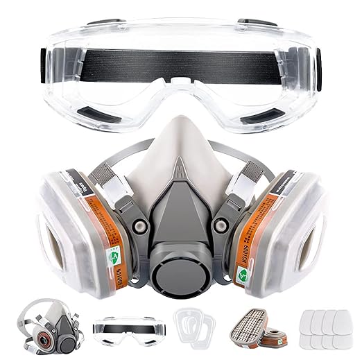 Respirator Reusable Half Face Cover Gas Mask with Safety Glasses, Filters for Painting, chemical, Organic Vapor, Welding, Polishing, Woodworking and Other Work Protection