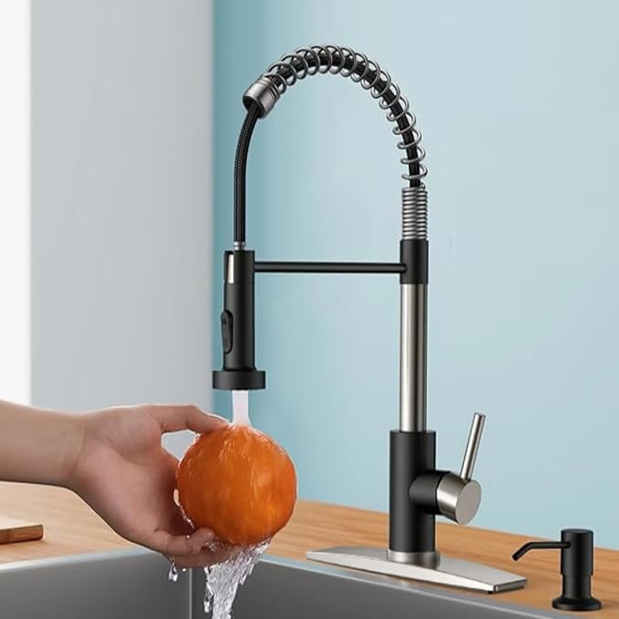 Touch-Less Kitchen Faucet, 3 Modes Pull Down Sprayer, LED Temperature Control,Ceramic Valve, 360-Degree Rotation, 1 or 3 Hole Deck Plate. 10-Year Warranty.(KW-79NR, Brushed Nickel/Black)