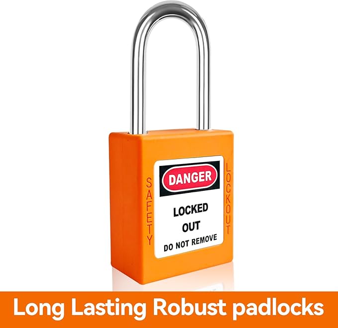 Lockout Tagout Locks Set - 10pcs Orange OSHA Compliant, Safety Padlocks for Electrical Lockout Tag Out Kits, Keyed Different