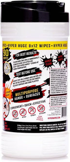 Hyper Wipes, 2 Pack Heavy Duty Hand & Tool Cleaning Wipes, 8"x12" Size Multi-Surface Cleaning Wipes, Degreasing, All Purpose Cleaner, Bathroom, Mechanic, Work Surface Wipes, 180 Count Canister