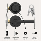Mega Handles Ronn Entrance Combo, Entry Lever Door Handle and Single Cylinder Deadbolt Lock and Key Combo Pack, Heavy Duty Round Locking Door Levers Set for Left or Right-Handed Doors - Matte Black