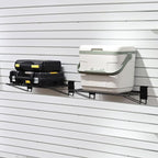 Slatwall Shelves, 24" x 11.4" Heavy Duty Metal Tool Storage Slat Wall Accessories Shelf Mesh Storage Rack for Garage, Workshop, Basement and Kitchen, Max Load 50 lbs (Black,2 Pack)