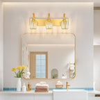 Modern Bathroom Vanity Light, 3-Light Gold Wall Sconce with Crystal Accents, Over Mirror Bathroom Lighting Fixture, 23.62" Long Dimmable Vanity Lamp for Makeup, Easy Installation