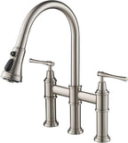 KRAUS Allyn Transitional Bridge Kitchen Faucet with Pull-Down Sprayhead in Spot Free Stainless Steel, KPF-3121SFS