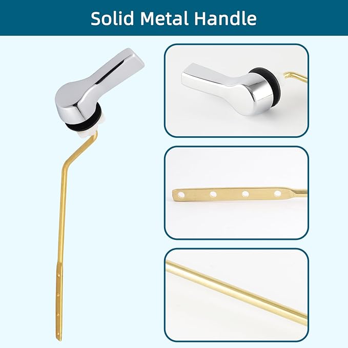 Hygie Rinse Universal Metal Toilet Handle Lever Flush Replacement, Side Mount Toilet Handle with Stainless Steel Flapper Chains, Toilet Repair Kit, Chrome