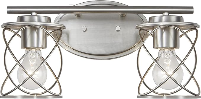 Mavcadonf Modern Vanity Lights - 2 Lights Over Mirror, Brushed Nickel with Cage Shade, Bathroom & Bedroom Wall Lamp