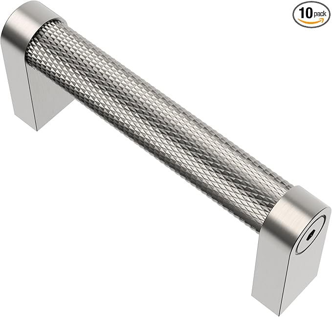 Alzassbg 10 Pack Satin Nickel Cabinet Pulls, 3 Inch(76mm) Hole Centers Cabinet Handles Kitchen Hardware Knurled Drawer Handle Pull AL3101SN