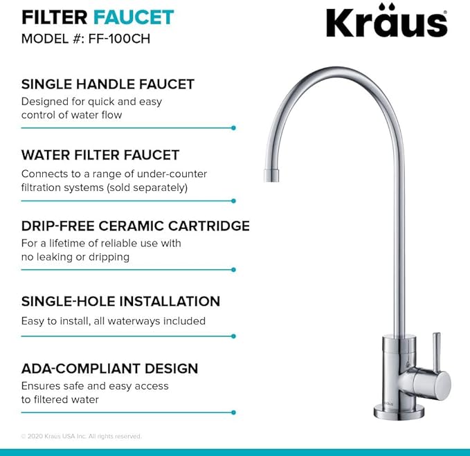 KRAUS Purita 100% Lead-Free Kitchen Water Filter Faucet in Chrome, FF-100CH