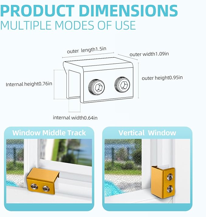 Window Locks for Up and Down Windows 4 Pack Window Stopper Sliding Window Lock for Vertical Horizontal Sliding Windows Doors with Key Aluminum Window Security Locks Child Proof(Golden Medium)