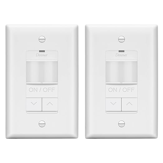 LIDER Motion Sensor Dimmer Switch for Dimmable 200W LED/CFL Lights, 3-Way, 120 V, Modern Upgrade, No Neutral Required, No Ground Required, UL Listed, Wall Plate Included, White, 2 Pack