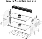 CCCEI Modular Power Tool Organizer Wall Mount with Charging Station. Garage 4 Drill Storage Shelf with Hooks, Drill Bit Heavy Duty Rack, Silver Tool Battery Holder Built in 8 Outlet Power Strip.