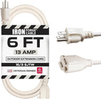 Iron Forge Cable Weatherproof 6 Ft Outdoor Extension Cord - 16/3 SJTW Heavy Duty Beige Extension Cord 3 Prong - 13 Amp Exterior Power Cable