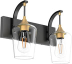 Ralbay Black/Gold Vanity Light 2 Lights Industrial Bathroom Light Fixtures Over Mirror with Clear Glass Black Bathroom Wall Mount Lighting Sconce