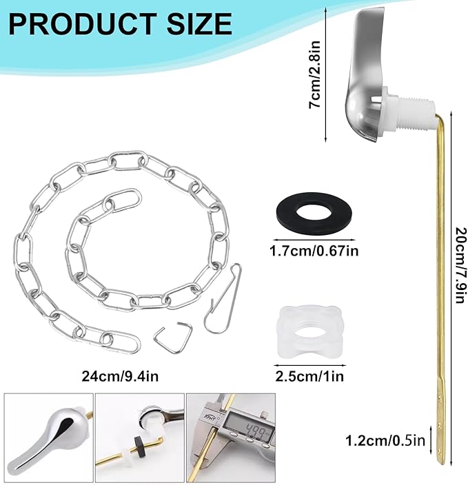 Toilet Handle Replacement Kit Universal Bowl Repair Inside Tank Trip Lever Stainless Steel Flapper Chain Flush Front Mount Chrome Brass Fitting with American Standard Gerber Compatible Parts
