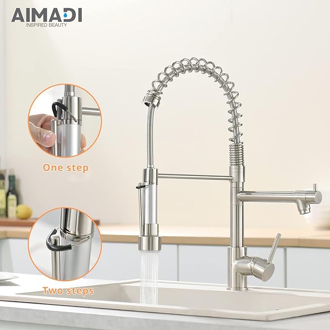 AIMADI Kitchen Faucet with Pull Down Sprayer,Commercial Single Handle High Arc Stainless Steel Brushed Nickel Kitchen Sink Faucet