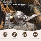 Knobonly 3 Pack Satin Nickel Privacy Door Levers Interior Door Handles for Bedroom and Bathroom Door Knobs Keyless Privacy Door Handles with Lock, Zinc Alloy Reversible for Right/Left