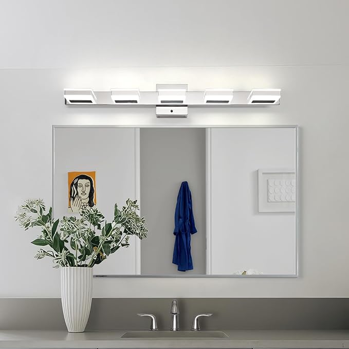 mirrea 32" Chrome Vanity Lights for Bathroom 5 Light Vanity Lighting Fixtures for Mirror 3 CCT Adjustable LED Vanity Light