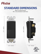 AIDA 3 Way Decorative Light Switch, Electric Switches,15Amp, 120/277 Volt, 3 Way Rocker Switch, Wall Switch Replacement, Self-Grounding, Residential and Commercial Grade, UL Listed (10 Pack,Black)