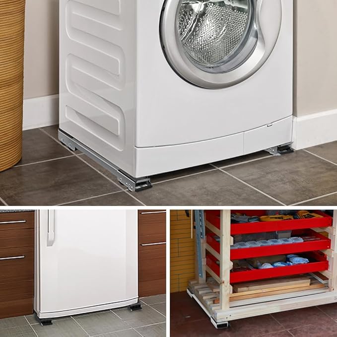 LUCKUP Heavy Duty Appliance Rollers W/Crowbar, Extendable Washing Machine Stand Furniture Rollers Mobile Fridge Base Furniture Sliders for Refrigerators Washer and Dryer Support 660 lbs, Black