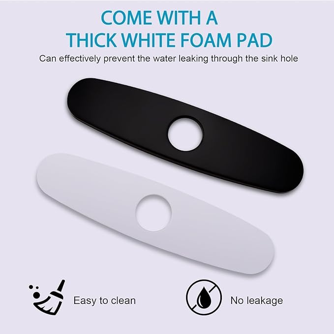 Faucet Plate, 10 Inch Sink Hole Cover, Faucet Deck Plate for 1 or 3 Hole Bathroom or Kitchen Sink Faucet Stainless Steel Escutcheon Plate Matte Black, Round
