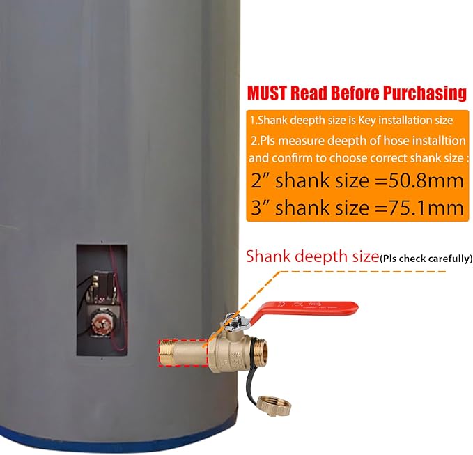 WHK Water Heater Drain Valve 3/4"MIP X 3/4" Male GHT Full Port Connection to drain or Flush Hot Water Heater Faster and Easy(Lead-Free Brass,3 Inch Shank with Long Handle)