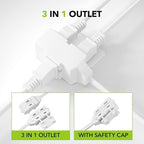 HBN Indoor Extension Cord, 6ft 3 Pack, White, 3 Outlets with Safety Cap Included, 2 Prong Polarized Plug, Perfect for Homes, Offices, and Kitchens