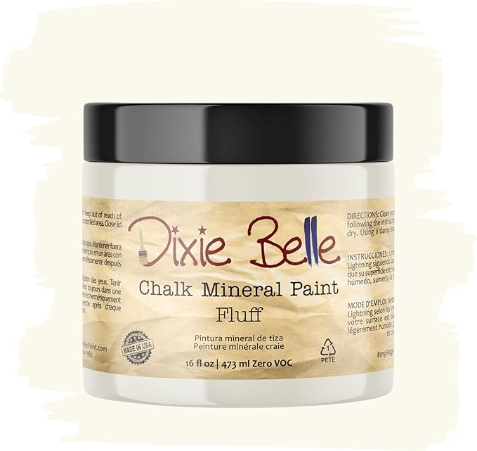 Dixie Belle Paint Company Chalk Finish Furniture Paint - Fluff (16oz) - Matte Soft White Chic Chalk Mineral DIY Furniture Paint