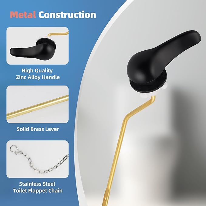 iFealClear Universal Metal Toilet Tank Flush Lever Replacement, Side Mount Toilet Handle Replacement Kit, Solid Brass Toilet Trip Lever Fits Most Toilets, Stainless Steel Chain, Matte Black