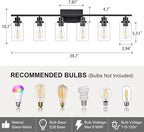 6 Light Bathroom Light Fixtures Black Vanity Light Over Mirror Modern Farmhouse Wall Lighting Sconces Wall Lamp for Bathroom, Bedroom, Living Room E26 Socket with Glass Shade