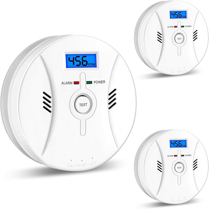 3-Pack Carbon Monoxide Detectors，Smoke Detector，2 in 1 CO & Smoke Alarm，Smoke Combination CO Alarm,Fire CO for Alarm for Home and Kitchen,LED Screen, CO Carbon Monoxide & Smoke Alarm,3-Pack