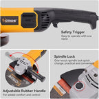 Hoteche 9-Inch Angle Grinder 3-HP Grinding and Cutting Tool Fits 7/8" Hole Size Wheels with Rotatable Handle and Lock-On Switch